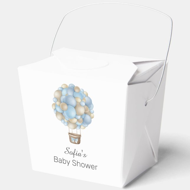 Blue Hot Air Balloon Boy Baby Shower Favor Boxes (Front)