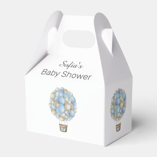 Blue Hot Air Balloon Boy Baby Shower Favor Boxes (Front Side)