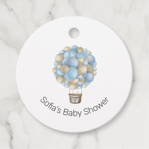 Blue Hot Air Balloon Boy Baby Shower Favor Tags