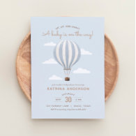 Blue Hot Air Balloon Boy Baby Shower Invitation