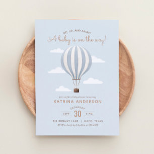 Blue Hot Air Balloon Boy Baby Shower Invitation