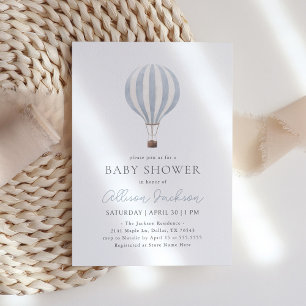 Blue Hot Air Balloon Boy Baby Shower Invitation