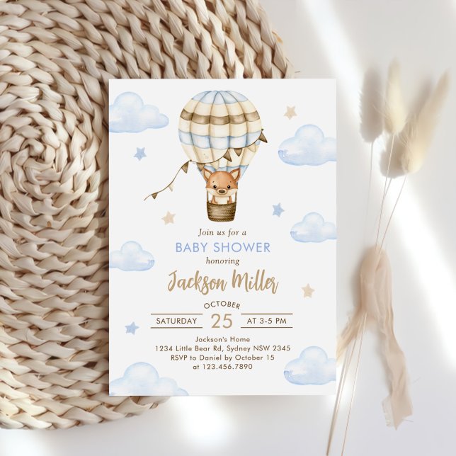 Blue Hot Air Balloon Boy Baby Shower Invitation (Creator Uploaded)