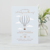 Blue Hot Air Balloon Boy Baby Shower Invitation (Standing Front)