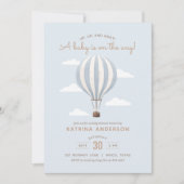 Blue Hot Air Balloon Boy Baby Shower Invitation (Front)