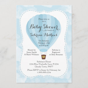 Blue Hot Air Balloon Boy Baby Shower Invitation