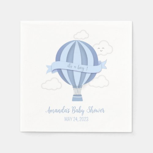 Blue Hot Air Balloon Boy Baby Shower Napkins
