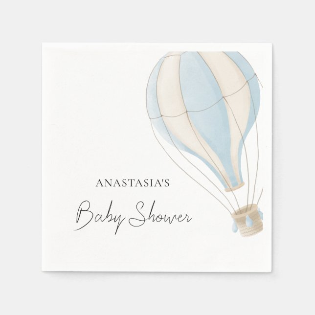 Blue Hot Air Balloon Boy Baby Shower Napkins (Front)