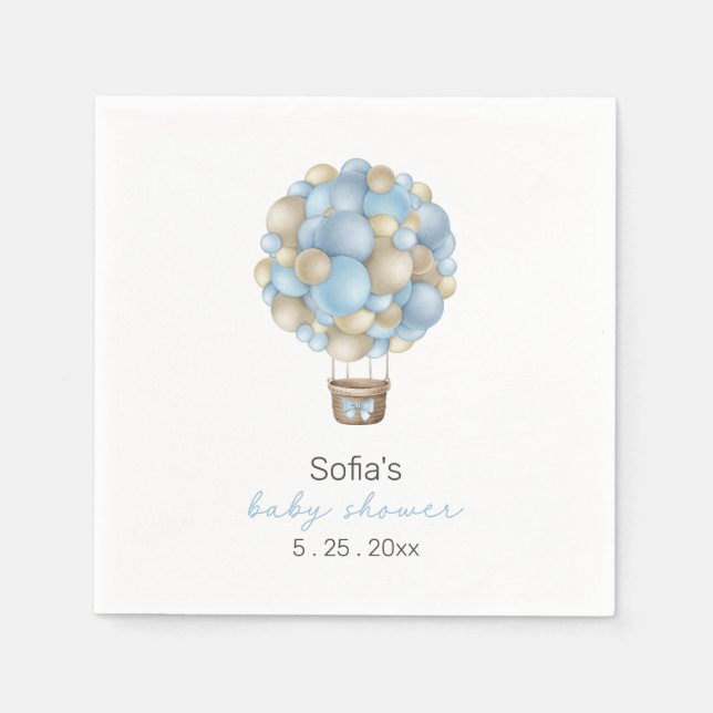 Blue Hot Air Balloon Boy Baby Shower Napkins (Front)