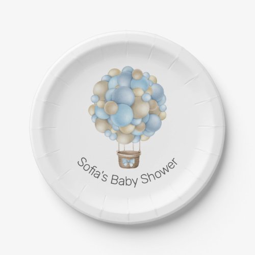 Blue Hot Air Balloon Boy Baby Shower Paper Plates