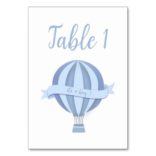 Blue Hot Air Balloon Boy Baby Shower Table Number
