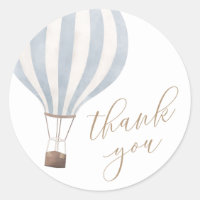Blue Hot Air Balloon Boy Baby Shower Thank You Classic Round Sticker