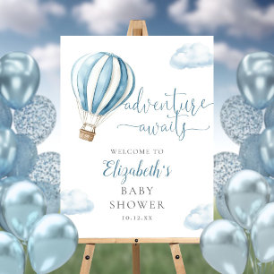 Blue Hot Air Balloon Boy Baby Shower Welcome Sign
