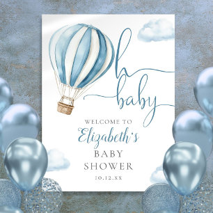 Blue Hot Air Balloon Boy Baby Shower Welcome Sign
