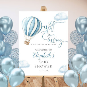 Blue Hot Air Balloon Boy Baby Shower Welcome Sign