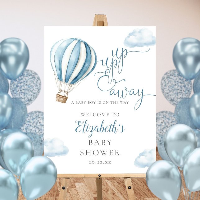Blue Hot Air Balloon Boy Baby Shower Welcome Sign (Blue Hot Air Balloon Boy Baby Shower Welcome Sign)
