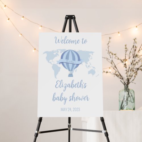 Blue Hot Air Balloon Boy Baby Shower Welcome Sign