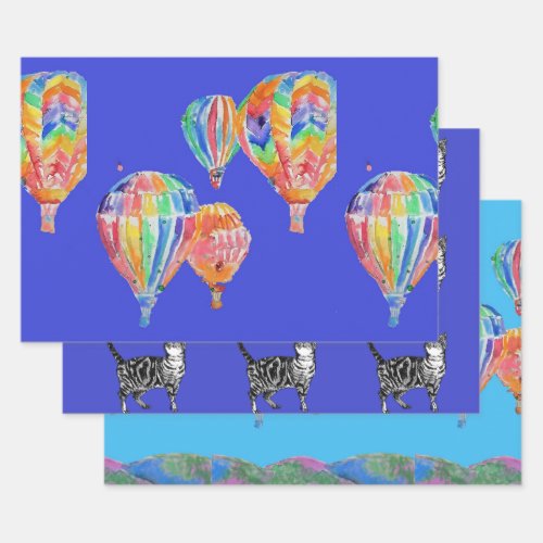 Blue Hot Air Balloon Boys balloons Blue Watercolor Wrapping Paper Sheets