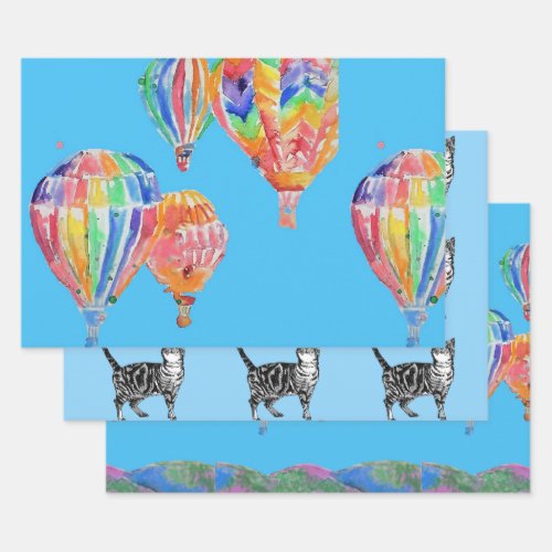 Blue Hot Air Balloon Boys balloons Watercolor Wrapping Paper Sheets