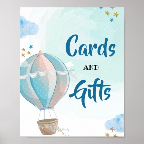 Blue Hot Air Balloon Cards and Gifts Baby Shower Poster