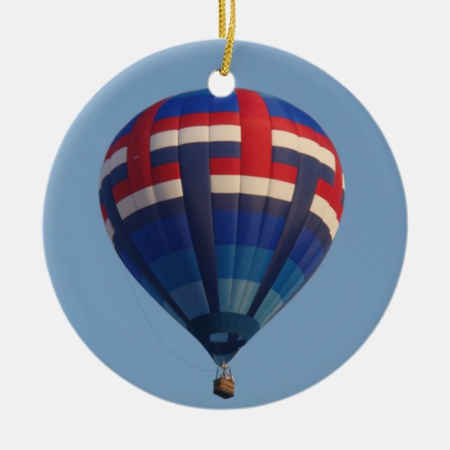 Blue Hot Air Balloon Ceramic Ornament (Front)