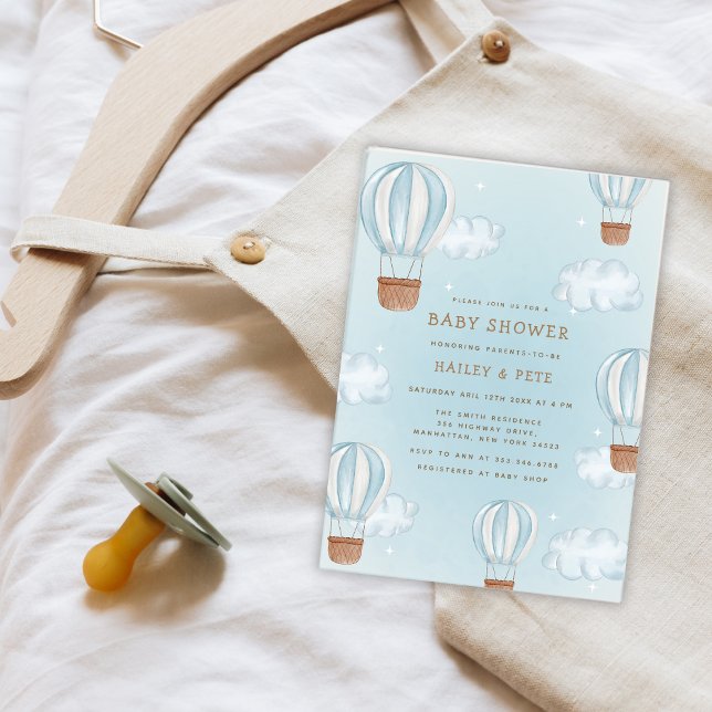 Blue Hot Air Balloon Cloud Star Boy Baby Shower Invitation (Blue Hot Air Balloon Cloud Star Boy Baby Shower Invitation)