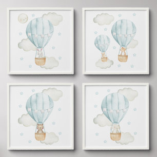Blue Hot Air Balloon, Cute Animals, Boy Nursery Peel And Stick Photo Tile