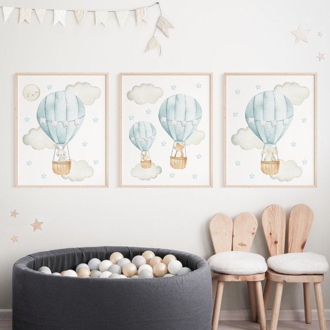 Blue Hot Air Balloon, Cute Animals, Boy Nursery Wall Art Sets (Creator Uploaded)