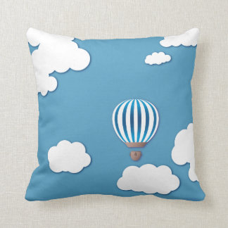 Blue Hot Air Balloon in Clouds Throw Pillow
