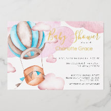 Blue Hot Air Balloon In The Clouds Baby Shower