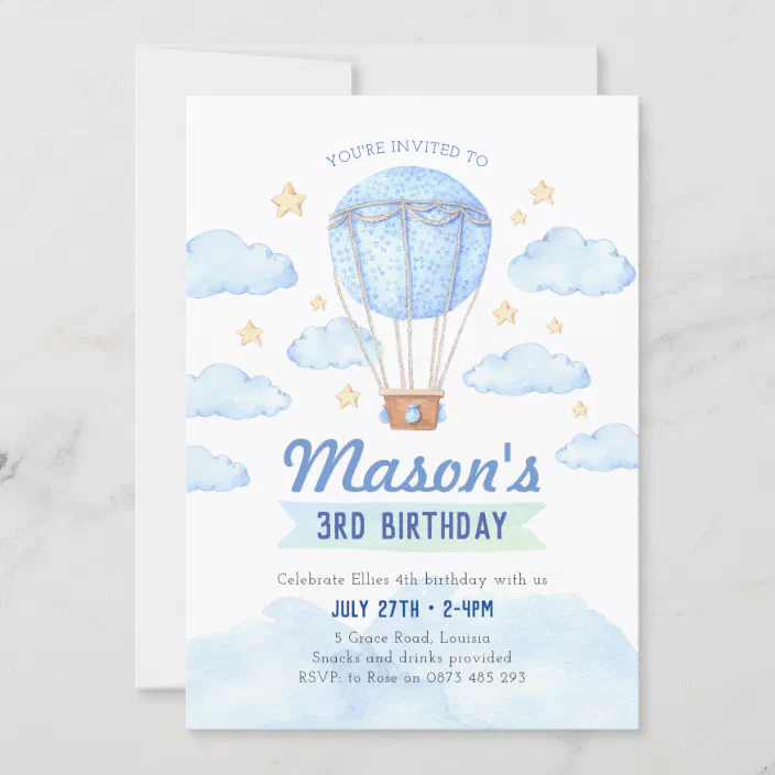 Blue Hot Air Balloon Personalised Boy Baby Shower Bunting