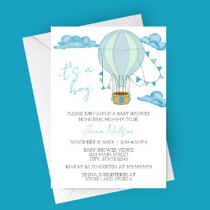Blue Hot Air Balloon “It’s a Boy” Baby Shower Invitation