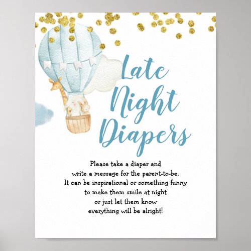 Blue Hot air balloon Late Night Diapers Sign