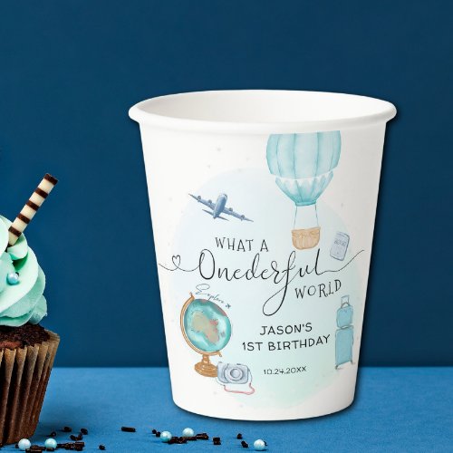 Blue Hot Air Balloon ONEderful Boys 1st Birthday Paper Cups