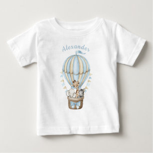 Blue Hot Air Balloon Safari Animals 1st Birthday Baby T-Shirt