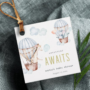Blue Hot Air Balloon Safari Animals Baby Shower Favor Tags