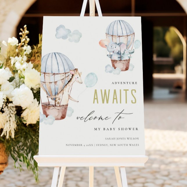 Blue Hot Air Balloon Safari Animals Baby Shower  N Foam Board (Creator Uploaded)