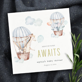Blue Hot Air Balloon Safari Animals Baby Shower Napkins