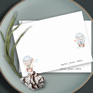 Blue Hot Air Balloon Safari Animals Baby Shower Note Card