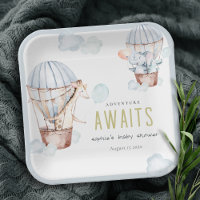 Blue Hot Air Balloon Safari Animals Baby Shower