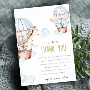 Blue Hot Air Balloon Safari Baby Shower Thank You Invitation