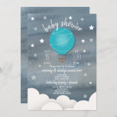 Blue Hot Air Balloon + Stars Boy Baby Shower Invitation (Front/Back)