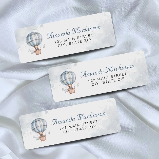 Blue Hot Air Balloon Teddy Bear Address Label (Creator Uploaded)