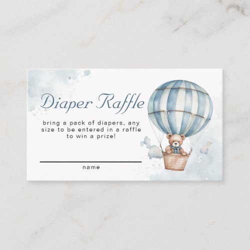 Blue Hot Air Balloon Teddy Bear Diaper Raffle Enclosure Card