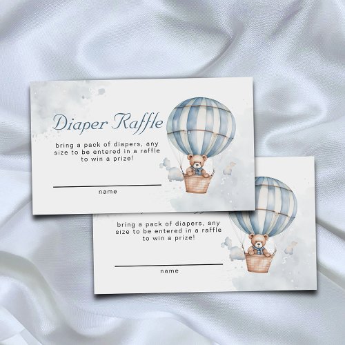 Blue Hot Air Balloon Teddy Bear Diaper Raffle Enclosure Card