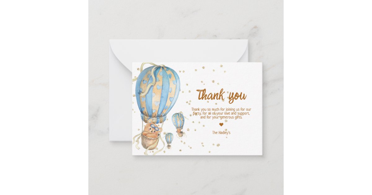 Blue Hot Air Balloon Thank You Note Card | Zazzle
