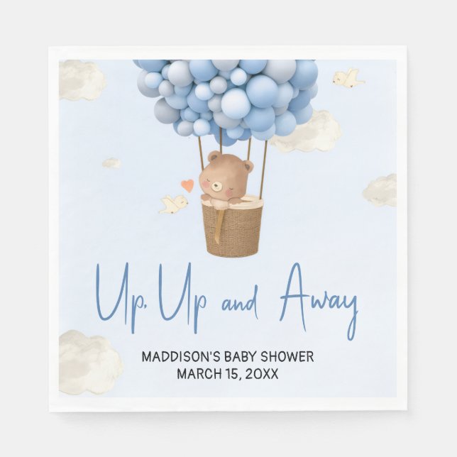 Blue Hot Air Balloon Up and Away Baby Shower Napkins (Front)