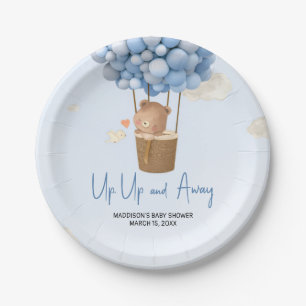 Blue Hot Air Balloon Up and Away Baby Shower Paper Plates