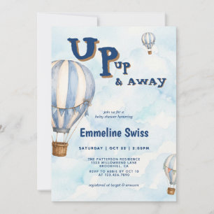 Blue Hot Air Balloon Up Up & Away Baby Shower  Invitation
