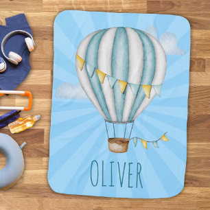 Blue Hot Air Balloon Watercolor Baby Blanket